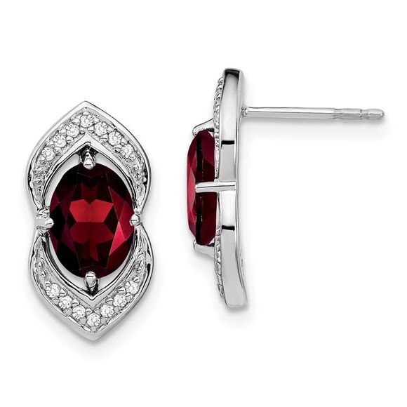 14k White Gold Garnet & Diamond Post Earrings